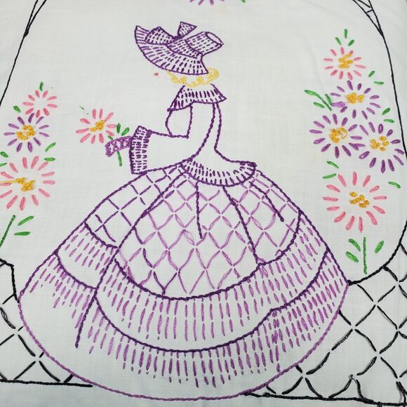 Vintage Hand Crafted Embroidery Lavender Girl Throw Pillow 12x13 Inch - Picture 2 of 4